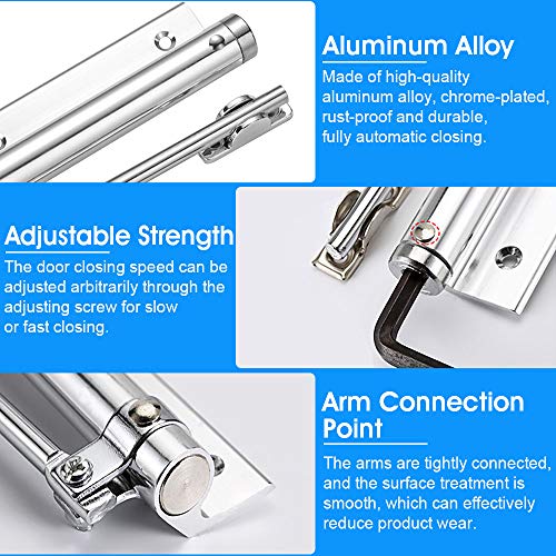 QUCUMER Cierrapuertas Automatico Muelle Cierrapuertas Brazo Cierre de Puerta de Aluminio Ajustable Muelle Puerta para Interior y Exterior, Soporte Hasta 35kg, Con Llave Hexagonal + 5 Tornillos