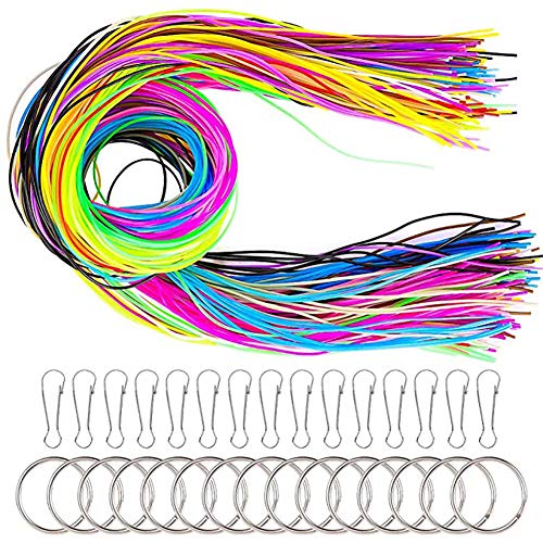 Queta 200 PCS hilo Plastico, Cuerda de Colores,Cordón Plástico,Hueco Plástico Hilo, para la Pulsera Llavero DIY, con 10 Ganchos Llaveros,20 Colores