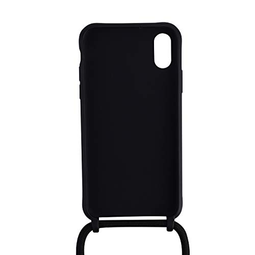 Ququcheng Funda Compatible con iPhone X/XS,Ajustable Collar Correa de Cuello Cordón Cuerda Carcasa TPU Bumper Silicona Skin Caso para iPhone X/XS-Negro