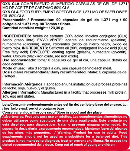 QXN New CLA 90 Cápsulas Softgels | Suplemento Quemagrasas con Ácido Linoleico Conjugado, Favorece Crecimiento Masa Muscular, Efecto Antioxidante, Reduce Colesterol