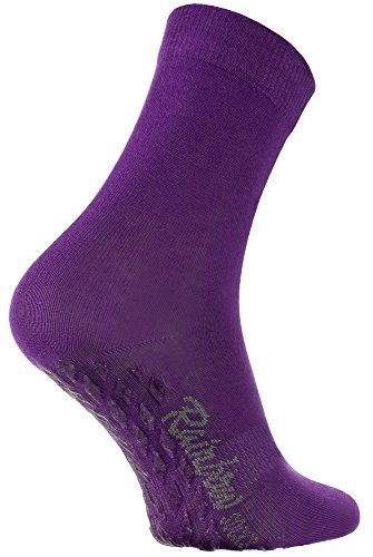 Rainbow Socks - Hombre Mujer Calcetines Antideslizantes ABS Colores de Algodón - 1 Par - Morado - Talla 44-46