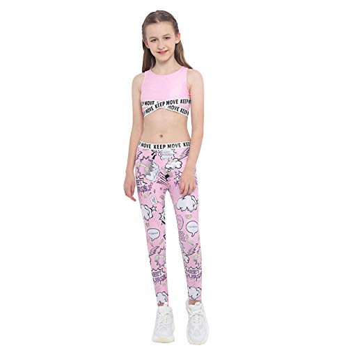 ranrann Conjuntos Deportivos para Niña 2 Piezas Top Corto Tank Top Leggins Largos Slim Fit Ropa de Deportes Yoga Fitness Gym Rosa 7-8 años