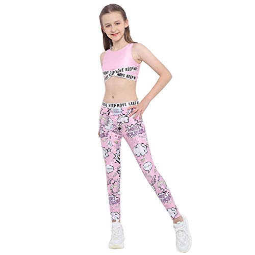 ranrann Conjuntos Deportivos para Niña 2 Piezas Top Corto Tank Top Leggins Largos Slim Fit Ropa de Deportes Yoga Fitness Gym Rosa 7-8 años