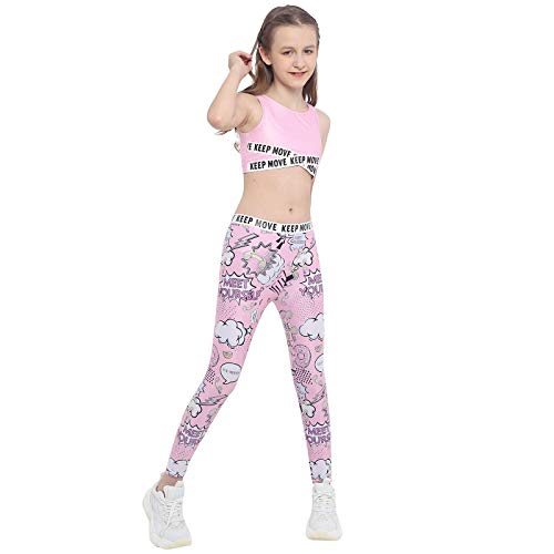 ranrann Conjuntos Deportivos para Niña 2 Piezas Top Corto Tank Top Leggins Largos Slim Fit Ropa de Deportes Yoga Fitness Gym Rosa 7-8 años