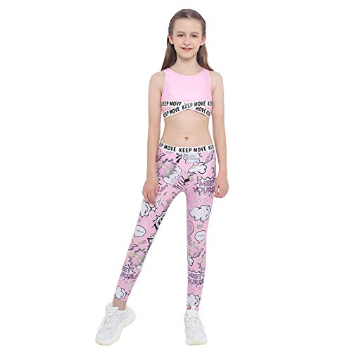 ranrann Conjuntos Deportivos para Niña 2 Piezas Top Corto Tank Top Leggins Largos Slim Fit Ropa de Deportes Yoga Fitness Gym Rosa 7-8 años