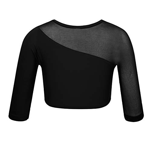 ranrann Crop Top de Danza Ballet para Niña Asimétrico Camiseta Corta Deportiva 3/4 Mangas para Gimnasia Rítmica Yoga Fitness Disfraz de Bailarina Negro 6 años