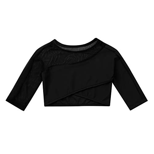 ranrann Crop Top de Danza Ballet para Niña Asimétrico Camiseta Corta Deportiva 3/4 Mangas para Gimnasia Rítmica Yoga Fitness Disfraz de Bailarina Negro 6 años