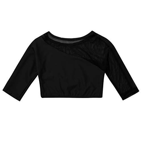 ranrann Crop Top de Danza Ballet para Niña Asimétrico Camiseta Corta Deportiva 3/4 Mangas para Gimnasia Rítmica Yoga Fitness Disfraz de Bailarina Negro 6 años