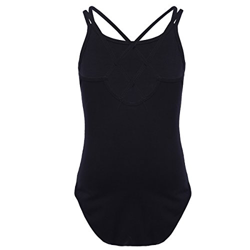 ranrann Maillot de Danza Ballet para Niña Tirantes Elástico Leotardo Body de Gimnasia Rítmica Correas Cruzadas Ropa Deporte de Yoga Baile Bailarina Negro 12-14 años