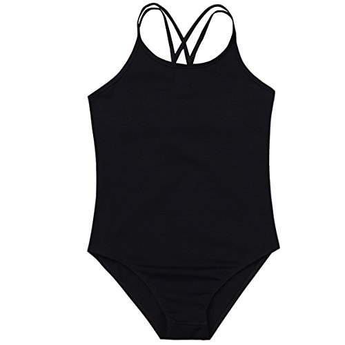 ranrann Maillot de Danza Ballet para Niña Tirantes Elástico Leotardo Body de Gimnasia Rítmica Correas Cruzadas Ropa Deporte de Yoga Baile Bailarina Negro 12-14 años