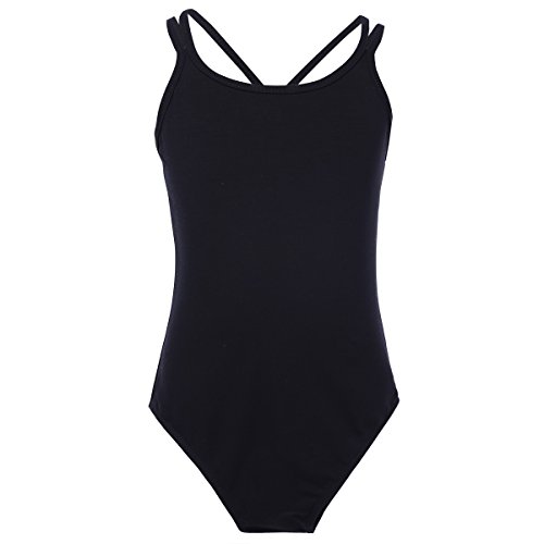 ranrann Maillot de Danza Ballet para Niña Tirantes Elástico Leotardo Body de Gimnasia Rítmica Correas Cruzadas Ropa Deporte de Yoga Baile Bailarina Negro 12-14 años