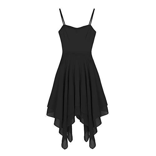 ranrann Vestido Tirantes de Ballet Gasa para Mujer Irregular Vestido Largo de Danza Lírica Contemporánea Traje Baile de Salón Latino Tango Dancewear Negro S