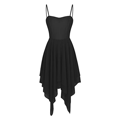 ranrann Vestido Tirantes de Ballet Gasa para Mujer Irregular Vestido Largo de Danza Lírica Contemporánea Traje Baile de Salón Latino Tango Dancewear Negro S