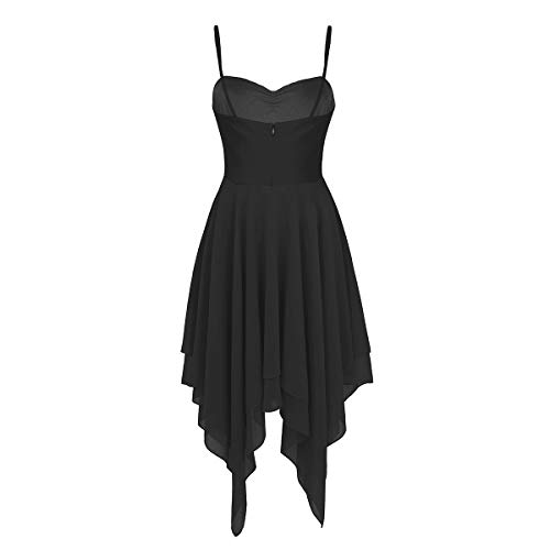 ranrann Vestido Tirantes de Ballet Gasa para Mujer Irregular Vestido Largo de Danza Lírica Contemporánea Traje Baile de Salón Latino Tango Dancewear Negro S