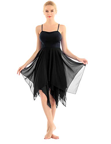 ranrann Vestido Tirantes de Ballet Gasa para Mujer Irregular Vestido Largo de Danza Lírica Contemporánea Traje Baile de Salón Latino Tango Dancewear Negro S