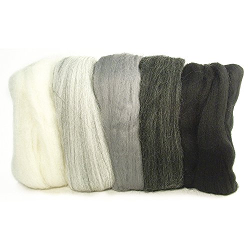 Rayher 5364900 Pack 100% Lana cardada de Merino, 50g, Fina 19 Mic, para fieltrar, Gris/Blanco, 100