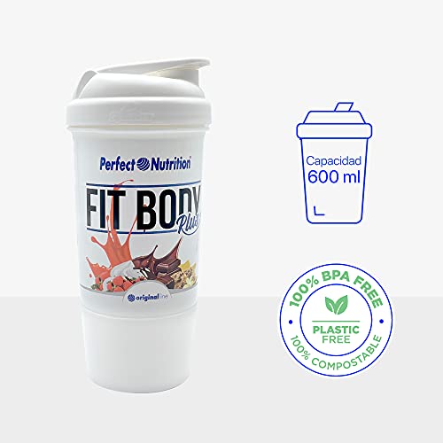 Rc Ocio Mezclador de Proteínas/Batidos Fitnet Vaso - Botella Shaker Coctelera 600ml, Bebidas de Fitness, Smoothies (Libre de BPA) con medidor en ml y oz