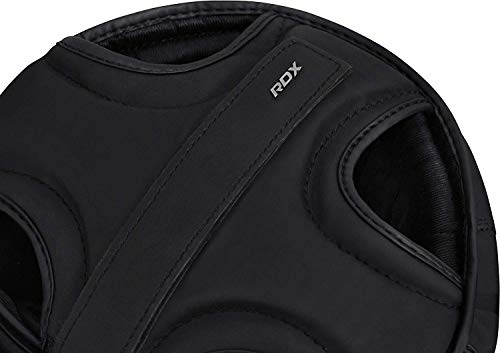 RDX Casco Protector Boxeo Entrenamiento MMA Fighting Headgear | Protector de Cara y Orejas de Muay Thai de Piel de Piel de convección Negro Mate | Ideal para Artes Marciales