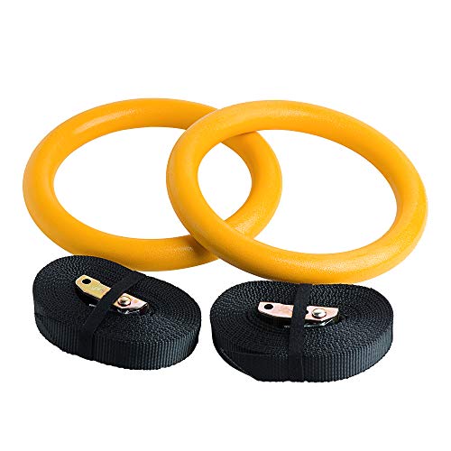 REEHUT Anillas de Gimnasia, Anillas de Deporte con Correas Ajustables de 4,5m y Hebillas de Metal con Agarre Duro, Amplio y Antideslizante Ideales para Entrenamiento de Fuerza (2 Unidades, Amarillo)