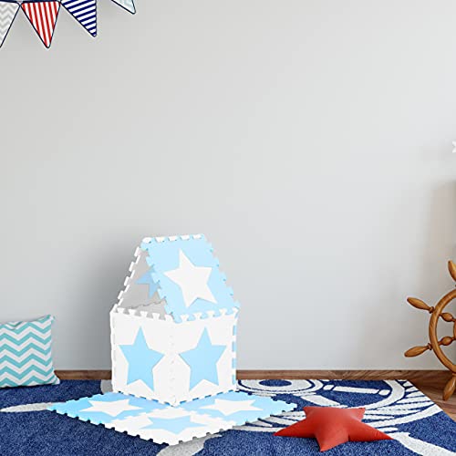 Relaxdays Alfombra Puzle Bebé, 9 Piezas, Goma EVA, Colchoneta Niños, sin Sustancias Nocivas, Suelo Juego, Blanco y Azul, Etilvinilacetato, Set de 9