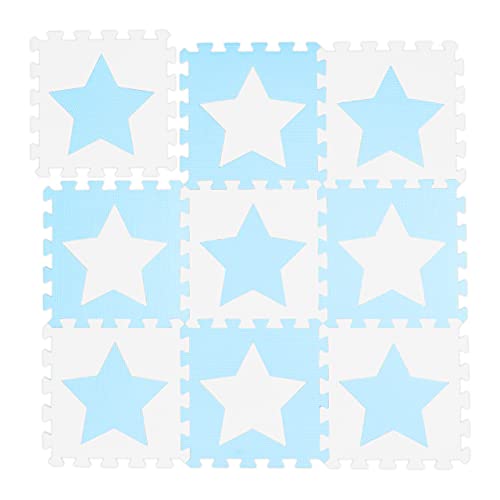 Relaxdays Alfombra Puzle Bebé, 9 Piezas, Goma EVA, Colchoneta Niños, sin Sustancias Nocivas, Suelo Juego, Blanco y Azul, Etilvinilacetato, Set de 9