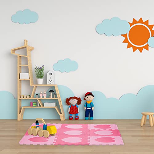 Relaxdays Alfombra Puzle Corazón Niños, 18 Piezas, Colchoneta Bebés, Goma EVA no Nociva, 91,5 x 91,5 cm, Rosado y Fucsia, Etilvinilacetato, Rosa, Set de 9