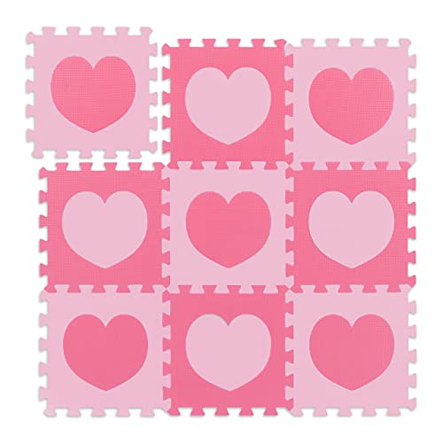 Relaxdays Alfombra Puzle Corazón Niños, 18 Piezas, Colchoneta Bebés, Goma EVA no Nociva, 91,5 x 91,5 cm, Rosado y Fucsia, Etilvinilacetato, Rosa, Set de 9