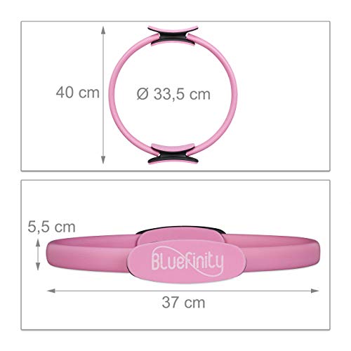 Relaxdays Bluefinity Aro Pilates con Ejercicios, Agarraderas, Acolchado, Anillo Resistencia, Yoga, Fibra de Vidrio, Ø 37cm, Fucsia, Unisex-Youth, Rosa, 1 Pieza