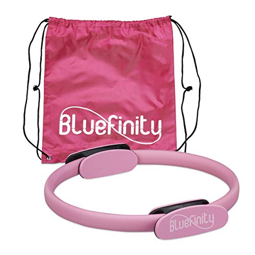 Relaxdays Bluefinity Aro Pilates con Ejercicios, Agarraderas, Acolchado, Anillo Resistencia, Yoga, Fibra de Vidrio, Ø 37cm, Fucsia, Unisex-Youth, Rosa, 1 Pieza