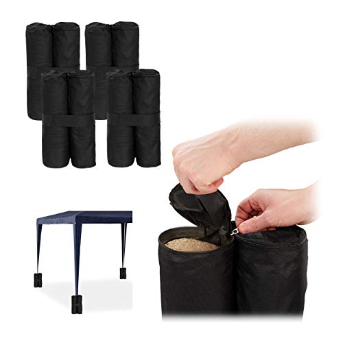 Relaxdays Peso para Carpa, Pesas para Patas, Rellenar con Arena, 10 kg por Pata, 4 Uds., Negro