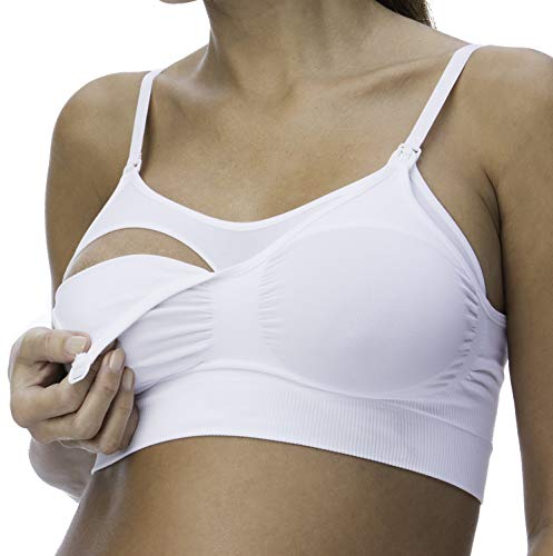 RelaxMaternity 5703 (Blanco, L) Sujetador Maternidad para Lactancia con Copas Que se Pueden Abrir y Tirantes Regulables