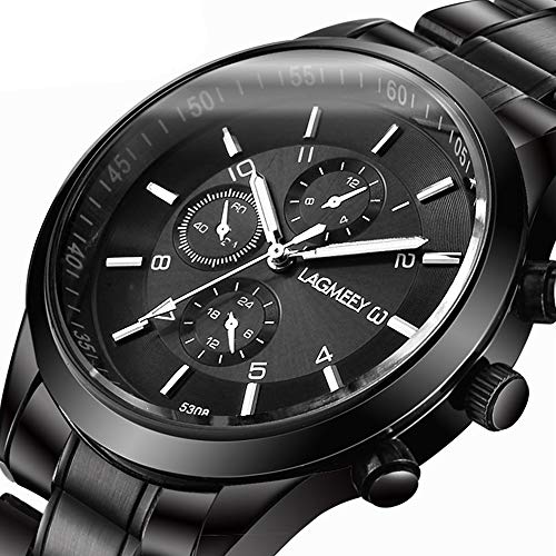 Relojes Hombre Cronógrafo Decorativo Relojes Negro Hombres Sencillo con Acero Inoxidable