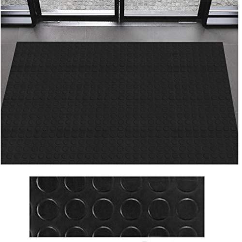 Revestimiento de Caucho Antideslizante | Suelo de Goma PVC Negro 1mm Diseño Botones (140_x_100 CM)