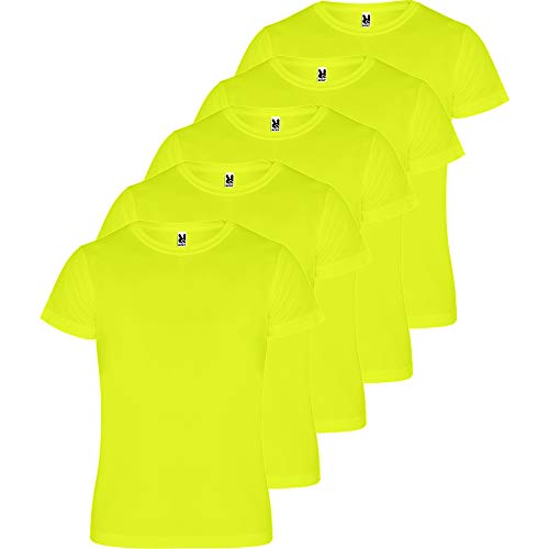 ROLY Camiseta Hombre (Pack 5) Deporte | Camiseta Técnica para Fitness o Running | Transpirable (Amarillo FLÚOR, XL)