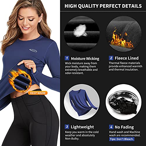 Ropa Interior Térmica Mujer, Camiseta Térmica Mujer Deportes Ropa Interior Funcional Conjuntos Térmicos Termo Invierno Otoño con muy elástica para Running Esquí Montaña Ciclismo Fitness Azul S