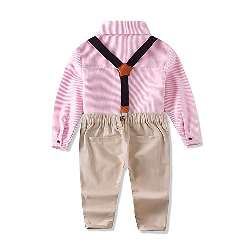 Ropa para NiñOs PequeñOs Conjuntos de Ropa para NiñOs Conjunto de Traje para NiñO Tops Rosas + Pantalones con Tirantes Estampados de Estrellas + Pajarita 12-18 Meses