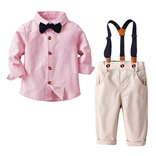 Ropa para NiñOs PequeñOs Conjuntos de Ropa para NiñOs Conjunto de Traje para NiñO Tops Rosas + Pantalones con Tirantes Estampados de Estrellas + Pajarita 12-18 Meses