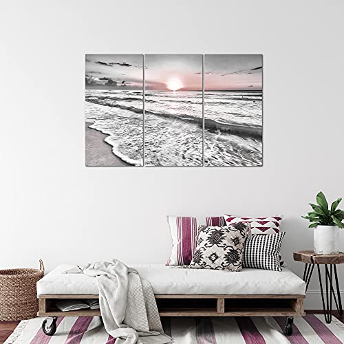 Runa Art Puesta De Sol Playa Cuadro Murales Sala XXL Gris Rosado Paisaje 120 x 80 cm 3 Piezas Decoración de Pared 023731b