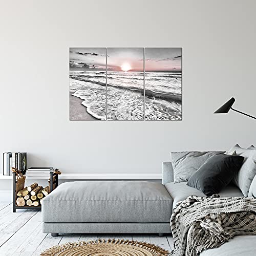 Runa Art Puesta De Sol Playa Cuadro Murales Sala XXL Gris Rosado Paisaje 120 x 80 cm 3 Piezas Decoración de Pared 023731b