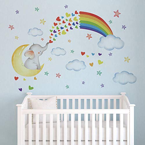 Runtoo Pegatinas de Pared Elefante Luna Stickers Adhesivos Vinilo Arco Iris Arte Decorativas Infantiles Habitacion Bebe