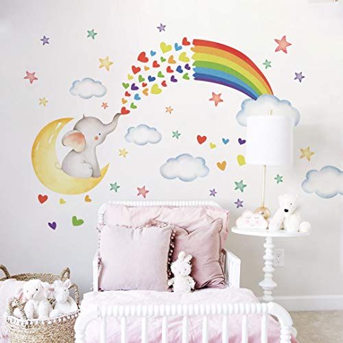 Runtoo Pegatinas de Pared Elefante Luna Stickers Adhesivos Vinilo Arco Iris Arte Decorativas Infantiles Habitacion Bebe