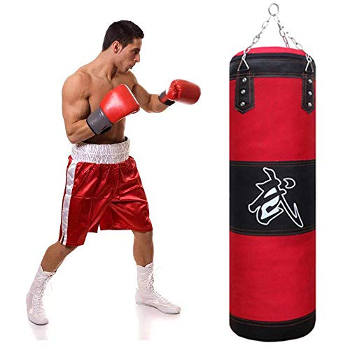 Saco de Boxeo Pesado con Cadena de Acero, Gancho de Extensión y Hebilla de Seguridad, Duradero Bolso De Boxeo Non Relleno para Colgar en el Techo, 100cm