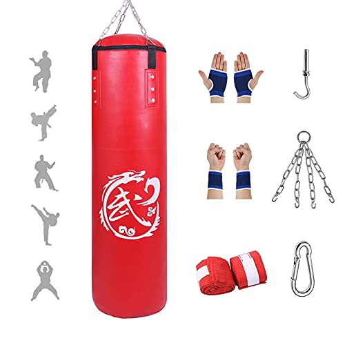 Saco de Boxeo Set para Colgar - Material de Cuero PU, Sacos de Boxeo para Adultos, Artes Marciales, Kickboxing, Muay Thai, Entrenamiento de MMA, Saco de Arena para Boxeo y Fitness (sin Relleno)