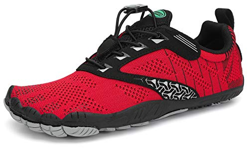 SAGUARO Hombre Mujer Barefoot Zapatillas de Trail Running Escarpines de Deportes Acuaticos Transpirable Calzado Minimalista para Fitness Entrenamiento Gimnasio, Rojo Cereza 45 EU