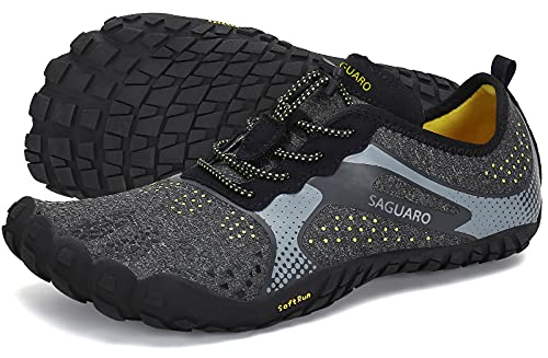 SAGUARO Hombre Mujer Barefoot Zapatillas de Trail Running Minimalistas Zapatillas de Deporte Fitness Gimnasio Caminar Zapatos Descalzos para Correr en Montaña Asfalto Escarpines de Agua, Negro, 40 EU