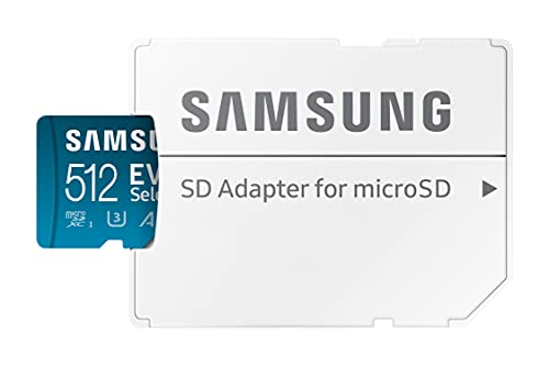 Samsung EVO Select 512GB, microSD, A2, V30, 130 MB/s, FHD, 4K UHD, tarjeta de memoria con adaptador para Smartphone, Tablet, Cámara de Acción, Drone o Notebook (MB-ME512KA)