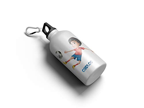 SAQUITOMAGICO Bidon Aluminio Personalizado con tu Nombre o Texto 400 ml o 600ml.-Cantimplora para niños.-Botella Personalizada para niños (Futbolista)