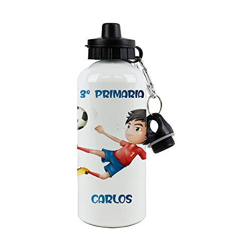 SAQUITOMAGICO Bidon Aluminio Personalizado con tu Nombre o Texto 400 ml o 600ml.-Cantimplora para niños.-Botella Personalizada para niños (Futbolista)