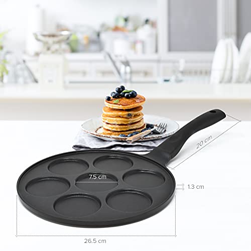 Sarten tortitas de 7 agujeros, sartén para panqueques antiadherente de aluminio liviano, sarten crepes induccion de 26.5 cm para huevos, panqueques, crepes y más.