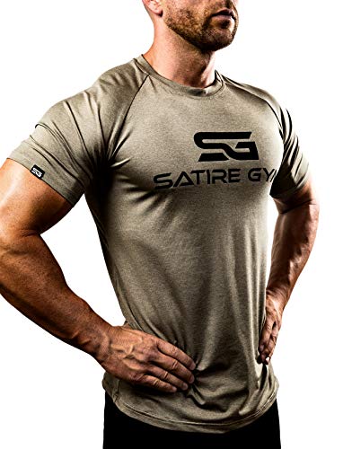 Satire Gym - Camiseta Ajustada Fitness Hombres/Ropa Deportiva de Secado rápido Hombre - Apta como Camiseta de Culturismo y Camiseta de Gimnasio Entrenamientos (Color Caqui Moteado, L)